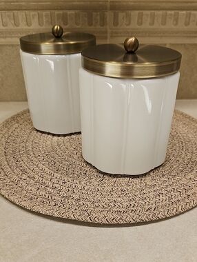 Set Of 2 Large Milk Glass Canisters With Brass Lids  Hearth & Hand